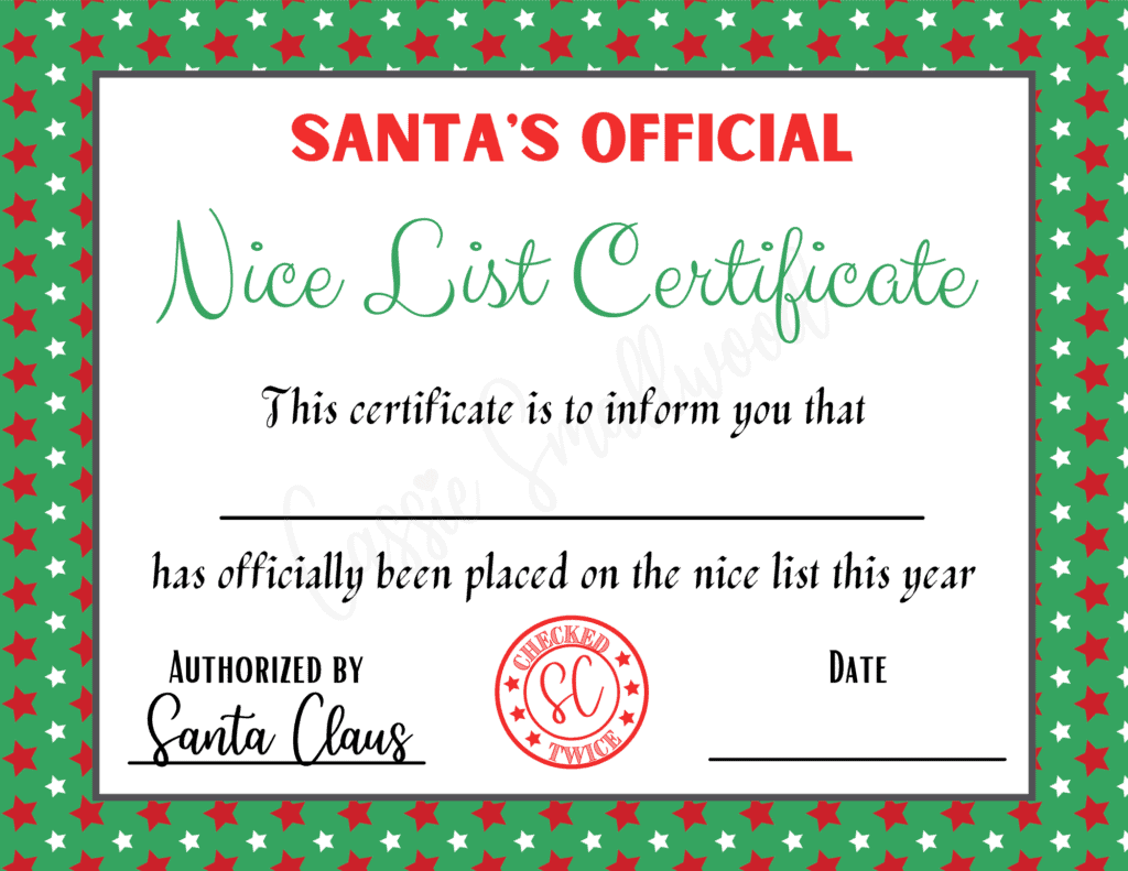 christmas certificate santa nice printable official template list kids templates certificates gift printables holiday xmas letter letters good ideas gifts
