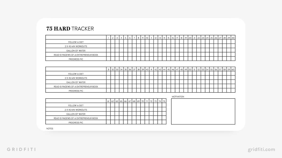Template 75 Hard Challenge Checklist Printable Free terbaru