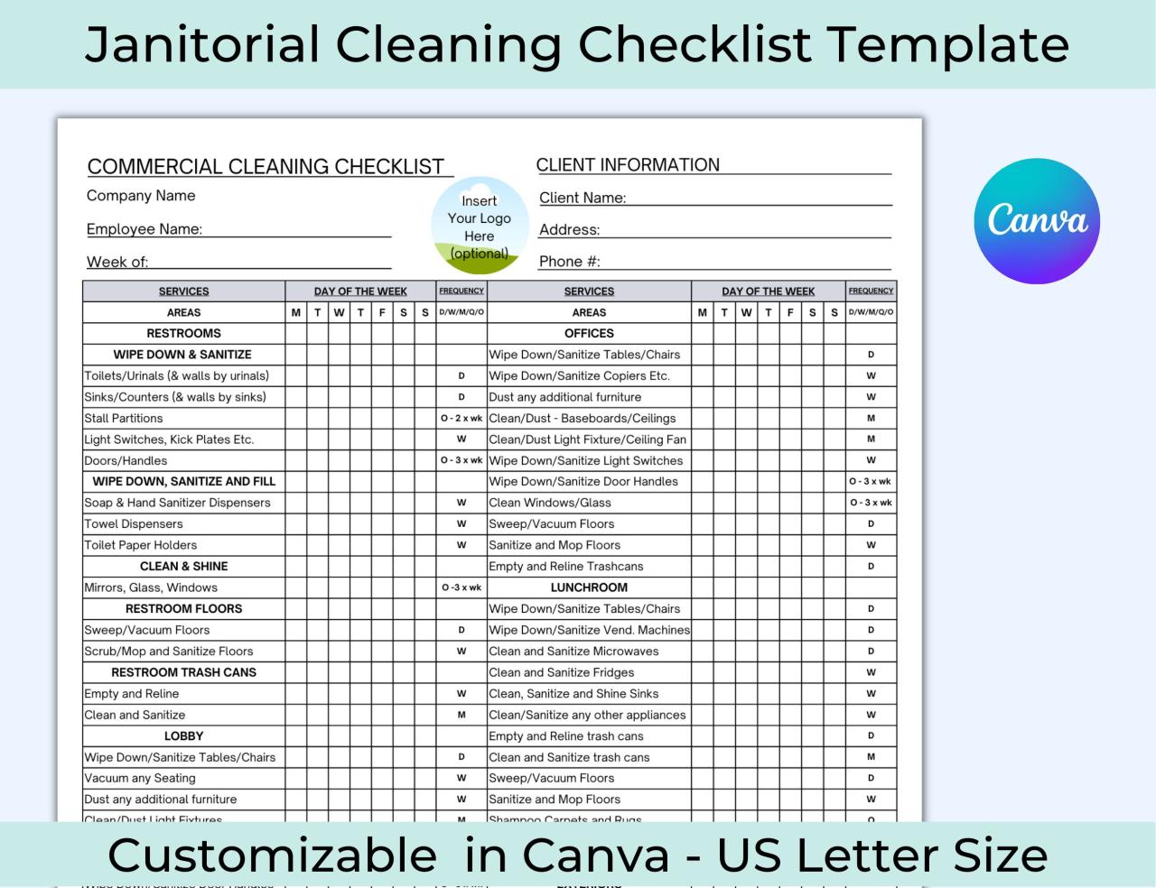 Commercial Cleaning Free Printable Janitorial Checklist Template terbaru