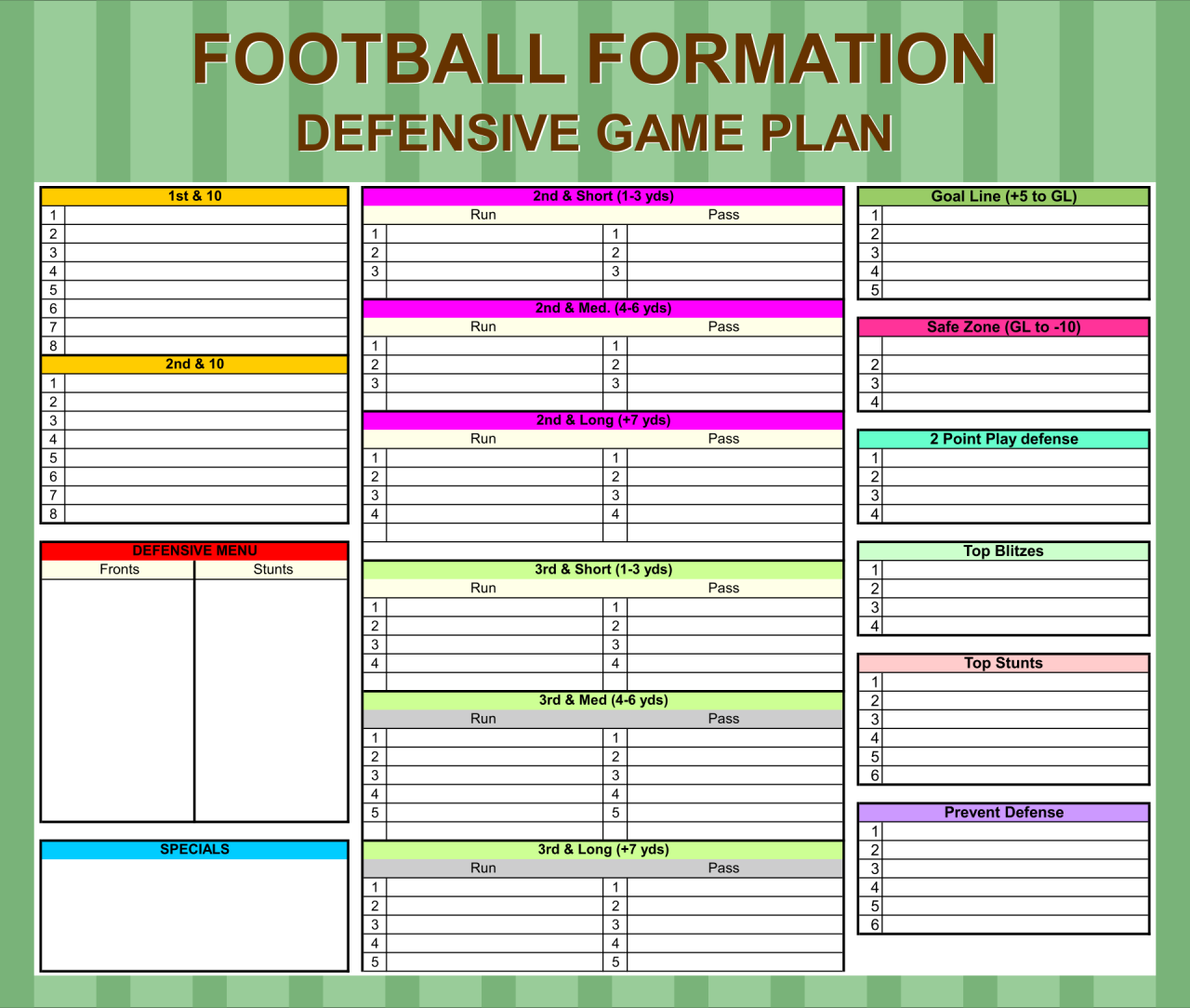 Excel Printable Football Practice Plan Template